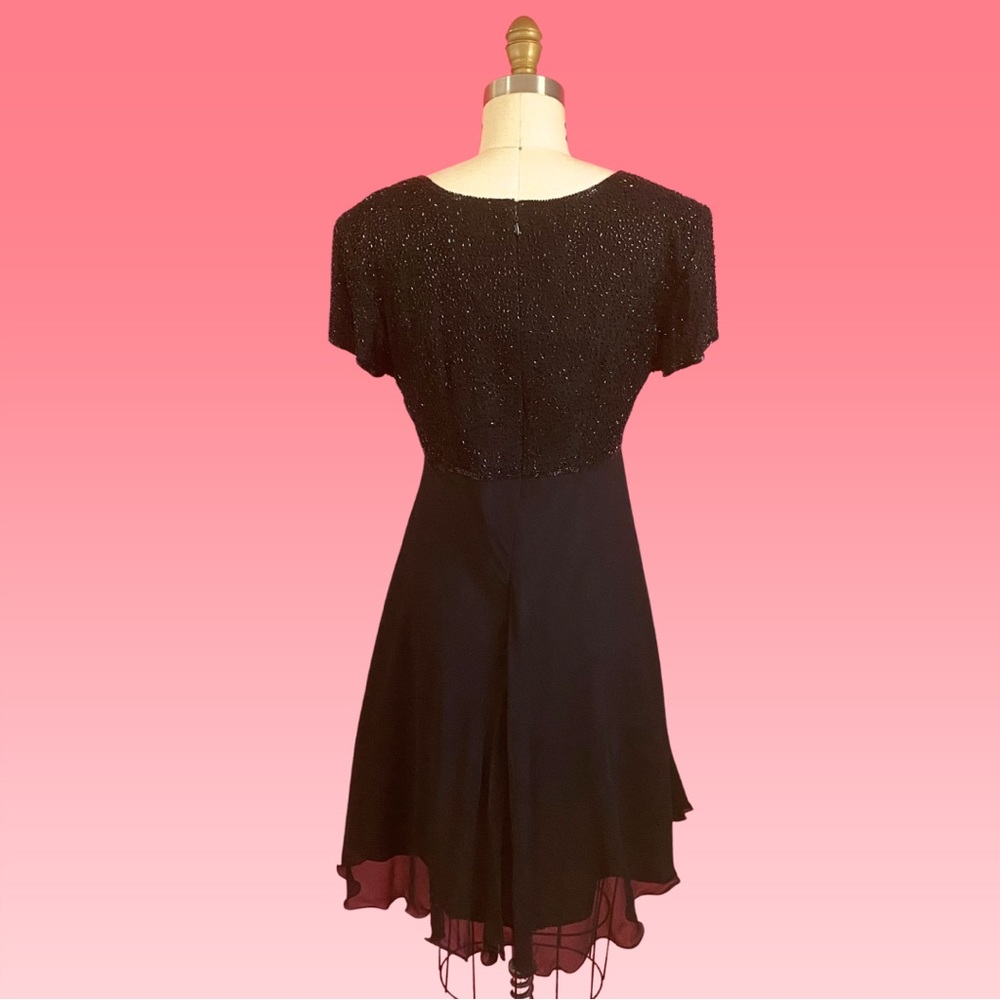 Vintage 80s/90s SILK Fairy Glam Bead Embellished Mini Party Dress Silk Skirt 8 - Picture 4 of 17